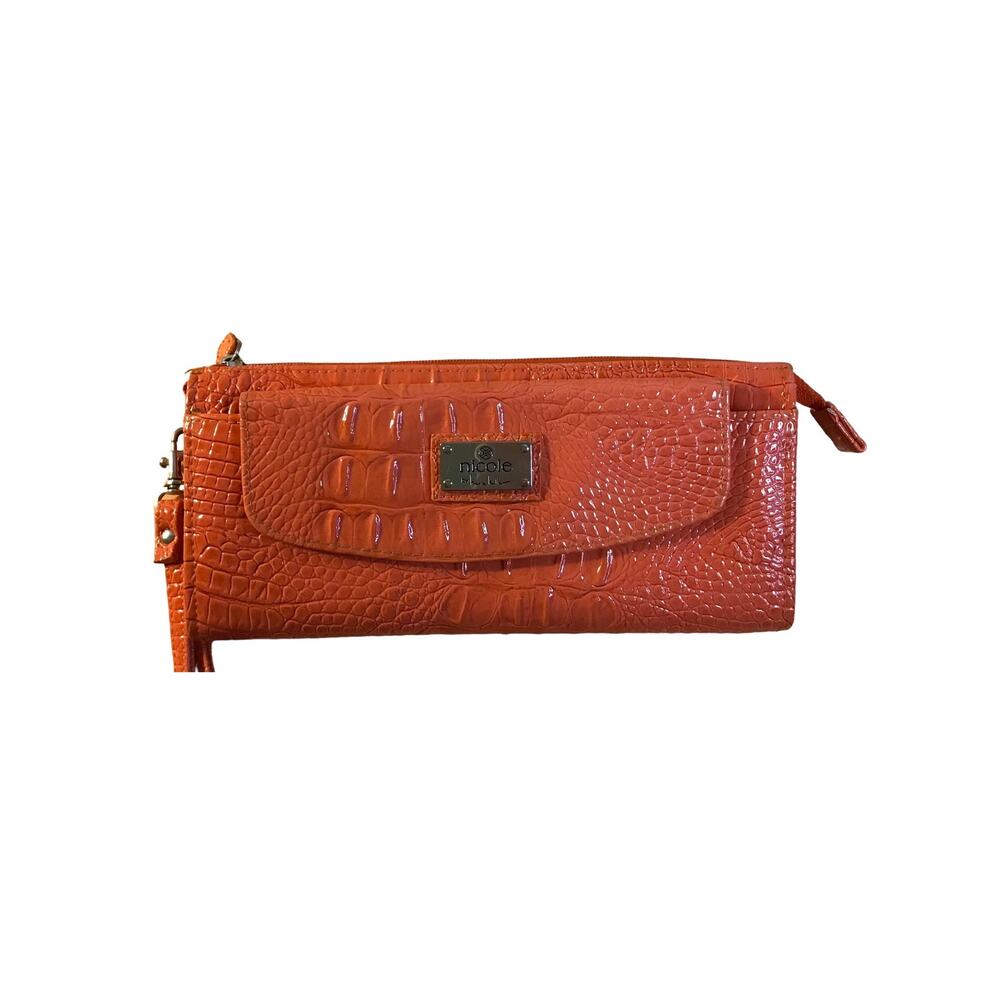 Nicole Miller Orange Patent Embossed Wristlet Wallet